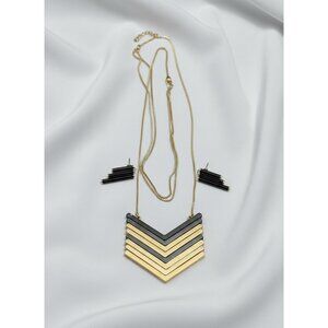 Geometric two tone metal necklace with sterling silver earrings